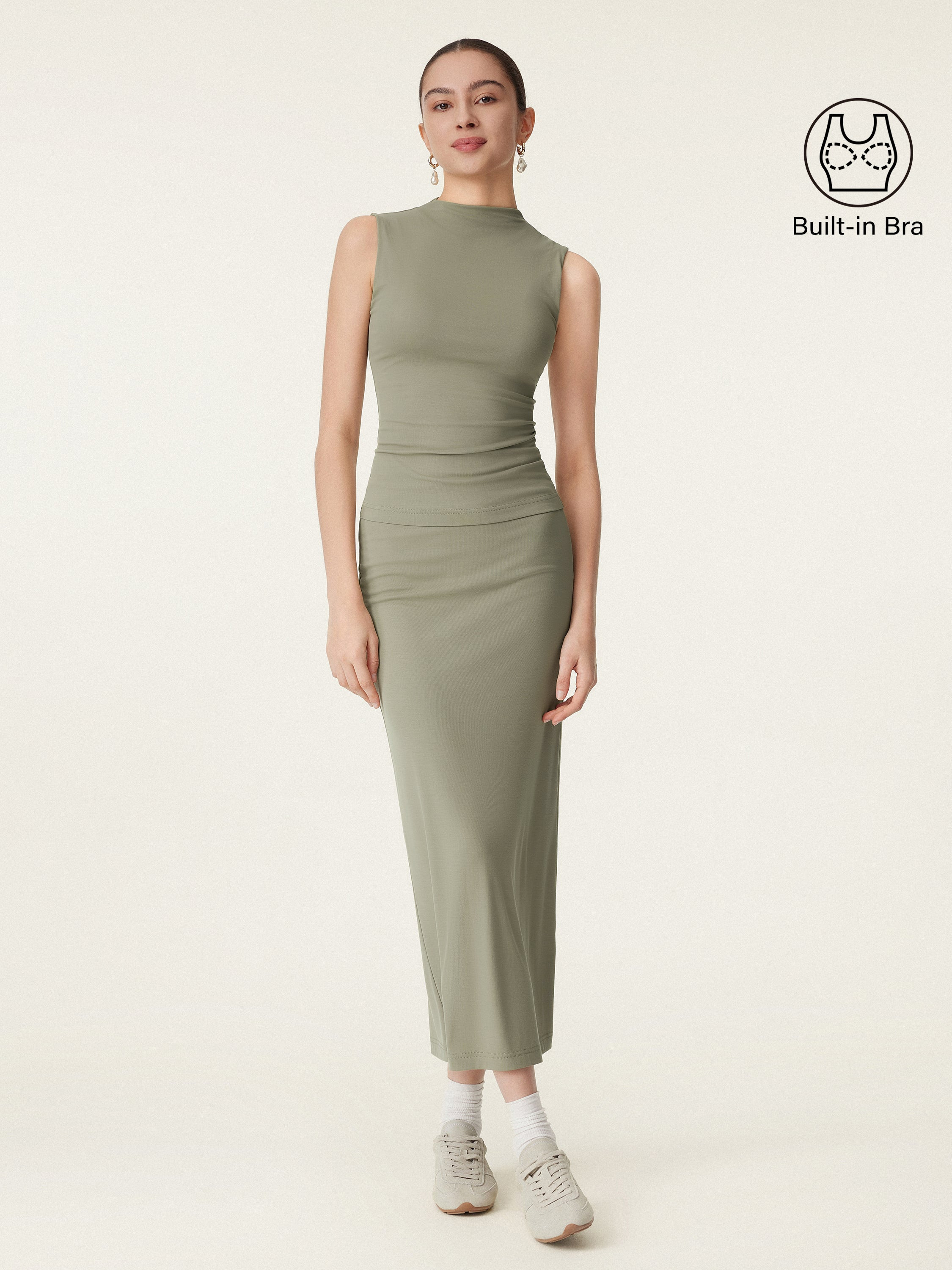 2Pcs Set Mockneck Brami Tank & Column Maxi Skirt | OGLmove