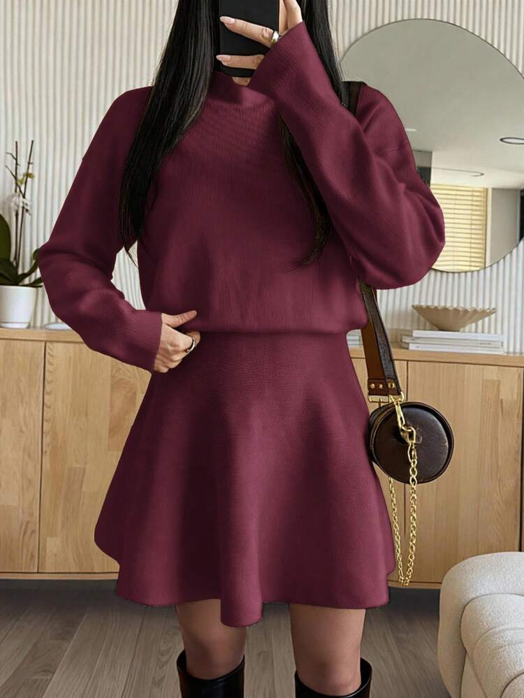 PoPoHouse Women's Sweater Dress Fall / Winter Temperament Elegant Commuting Waist Short Skirt | SHEIN