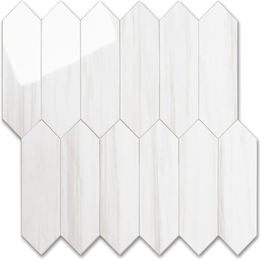 Vamos Tile Glossy Dolomite White Backsplash Tile Peel and Stick, 12.8 x 12.8 Inch 10 Sheets Long ... | Amazon (US)