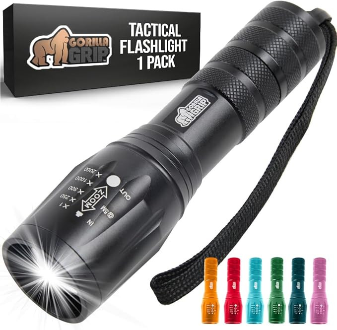 GORILLA GRIP Powerful LED Tactical Flashlight, 750 FT High Lumens 5 Adjustable Modes, Water Resis... | Amazon (US)