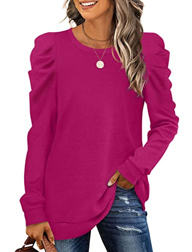 XIEERDUO Blouses for Women Dressy Casual Oversized Tshirts Fall Clothes Long Sleeve Tops Women's Clothing Hot Pink XXL | Amazon (US)