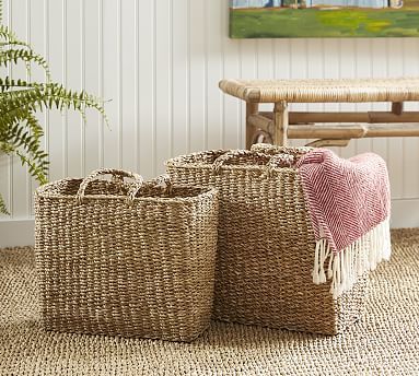 Natural Seagrass Tote Basket - Set of 2 | Pottery Barn (US)