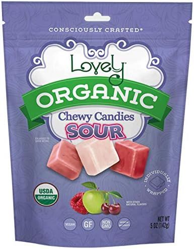 ORGANIC Sour Chewy Candies - Lovely Candy Co. 5oz Bag - Raspberry, Apple & Cherry Flavors | NO HF... | Amazon (US)