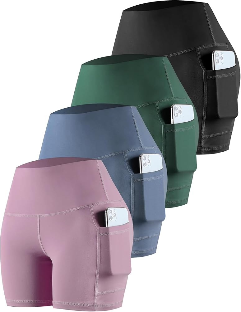 CHRLEISURE Womens Biker Yoga Shorts with Pockets: High Waisted Tummy Control Spandex Workout Athl... | Amazon (US)