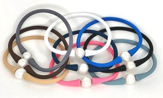 White Pearl Silicone 6.5" Bracelet | Sport Waterproof White Pearl Bracelet | Stretch Bracelet | N... | Etsy (US)
