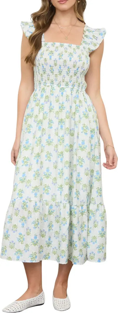 Floral Tile Smocked Midi Dress | Nordstrom Rack