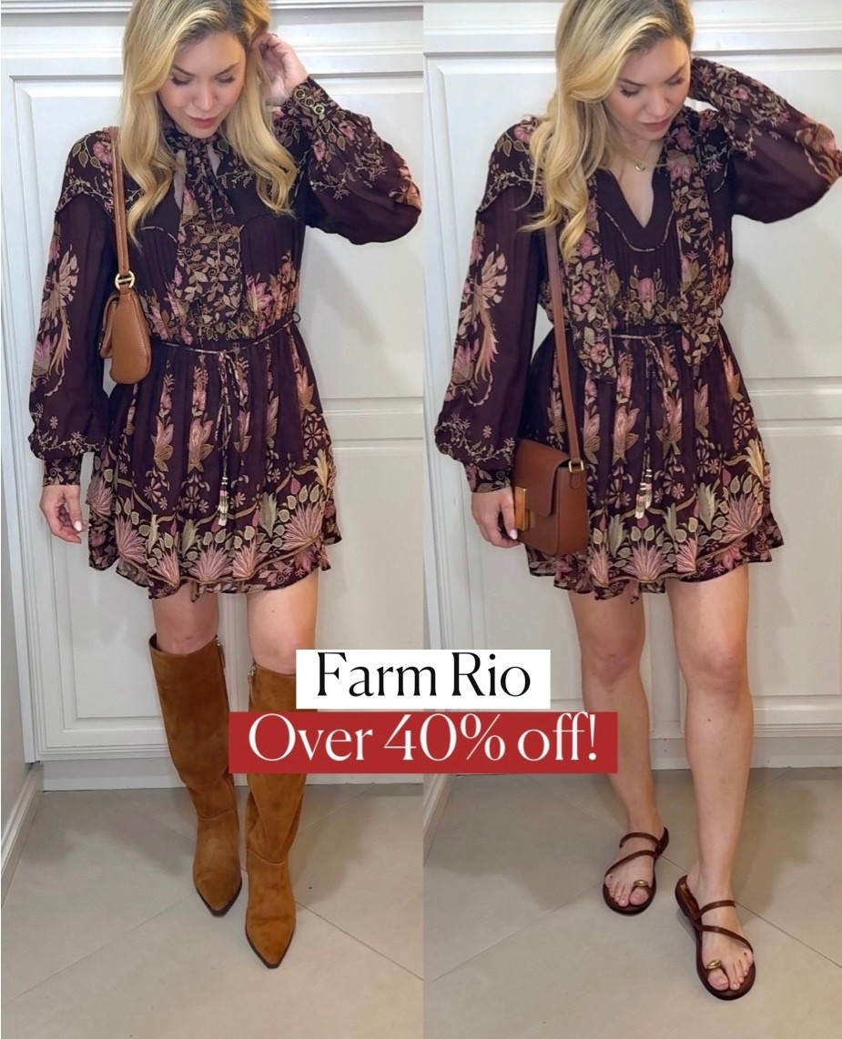 Farm Rio dress 
Dress
Suede boots 

#LTKHoliday #LTKSaleAlert
