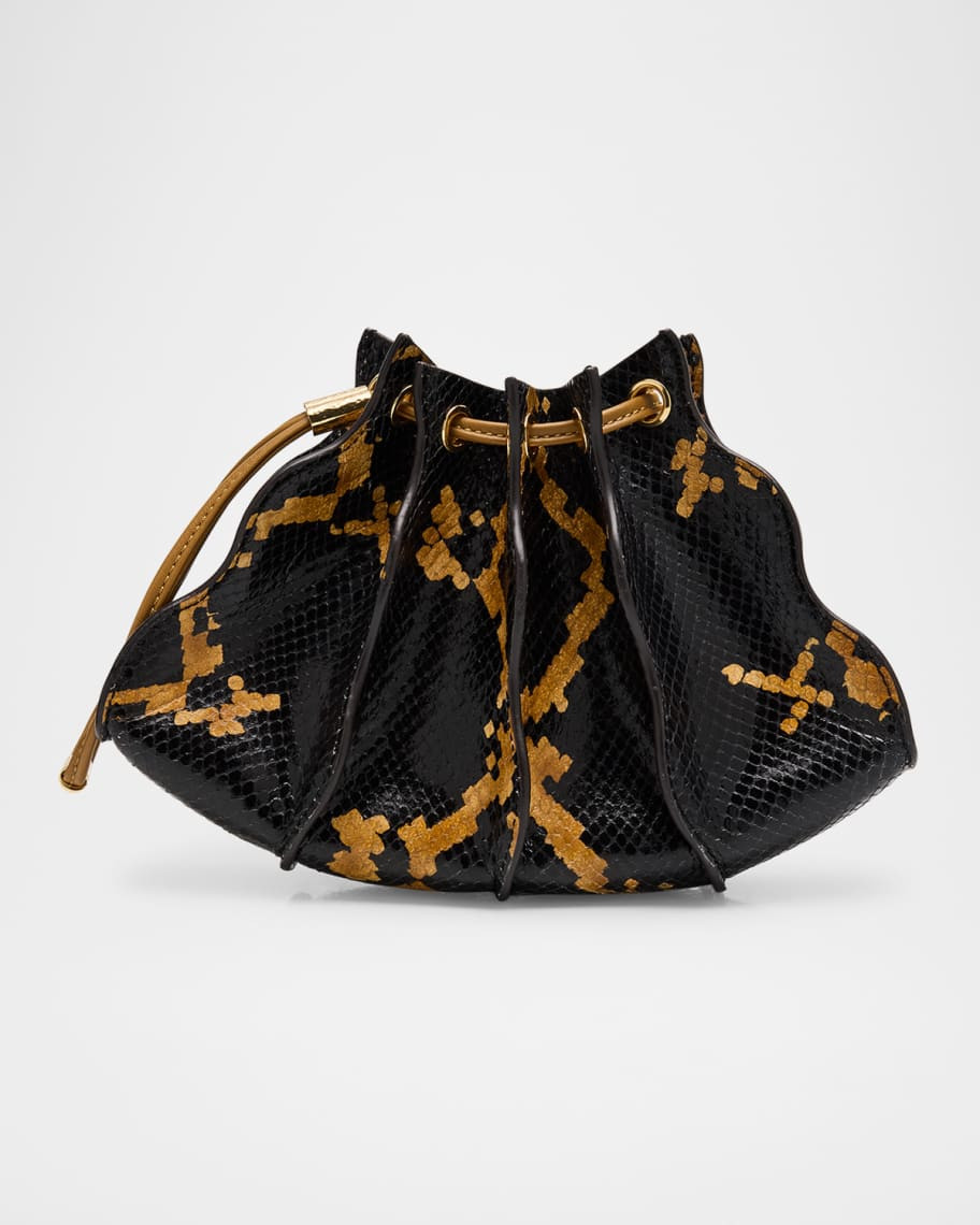 Adria Pleated Wave Snake-Print Wristlet | Neiman Marcus