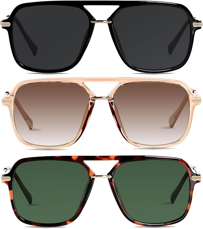 ANDWOOD Retro Square Sunglasses for Women Men Polarized Trendy Aviator 90s Pilot Shades | Amazon (US)