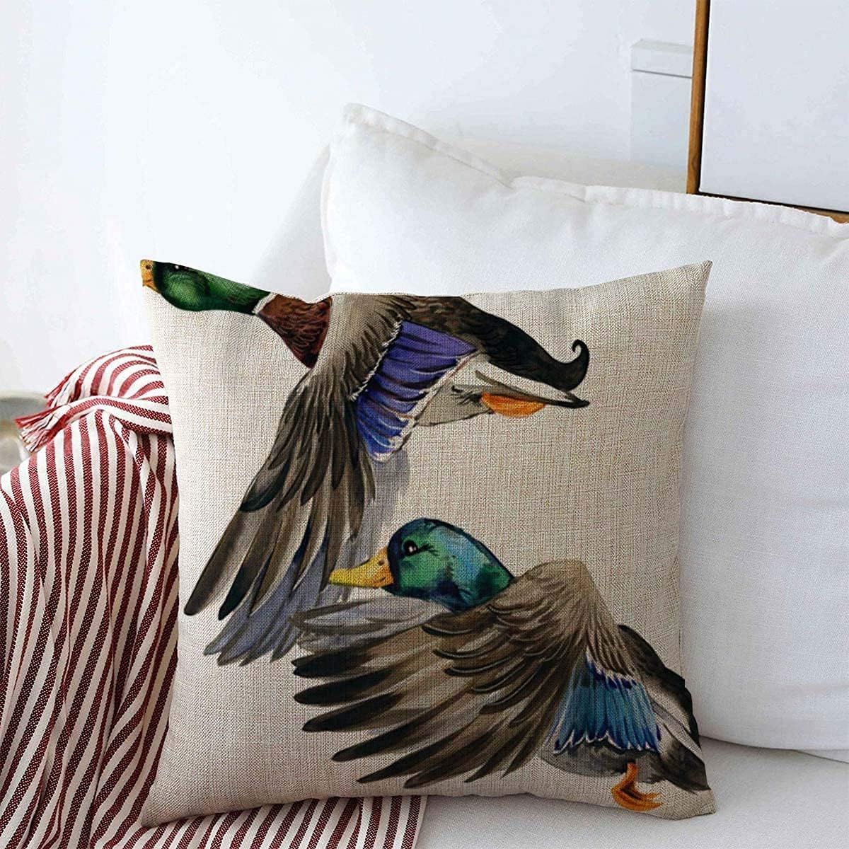 Decorative Throw Pillow Cushion Covers 18x18 Inch Brown Bird Wild Duck Mallard Watercolor Hunting... | Amazon (US)