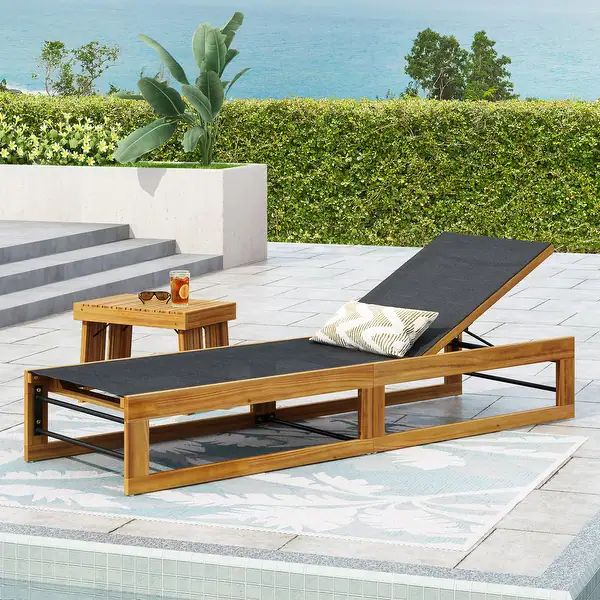 Emile Outdoor Mesh and Wood Chaise Lounge by Christopher Knight Home | Bed Bath & Beyond