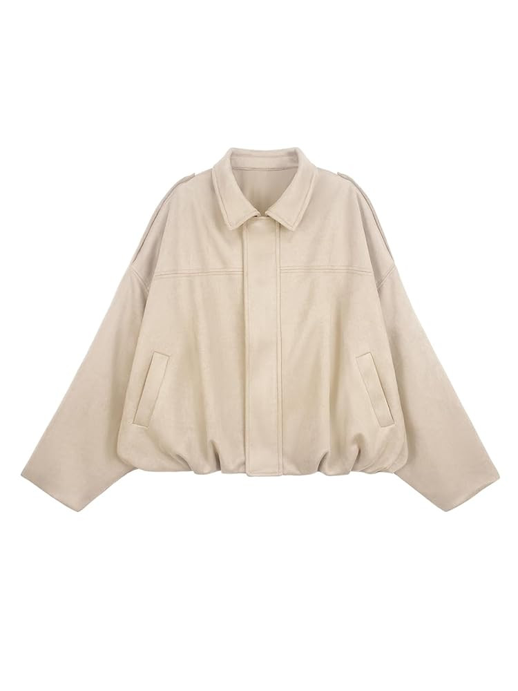 Womens Bomber Jacket Faux Suede Casual Cropped Pilot Coat Lapel Collar Causal Oversized Trendy Ou... | Amazon (US)