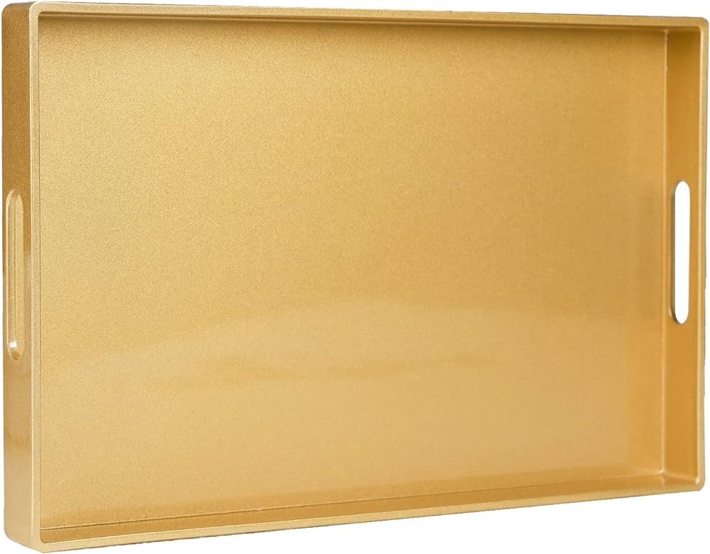 MAONAME Gold Decorative Tray for Coffee Table, Modern Serving Tray with Handles, Plastic Ottoman ... | Amazon (US)