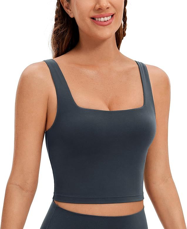 CRZ YOGA Butterluxe Womens Square Neck Longline Sports Bra - Workout Crop Tank Tops Padded with B... | Amazon (US)