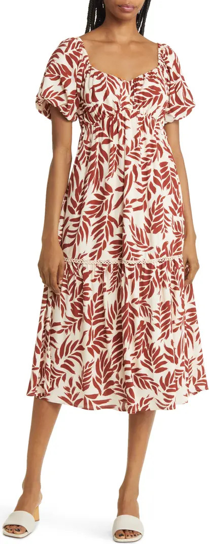 Lost + Wander Hydra Springs Leaf Print Midi Dress | Nordstrom | Nordstrom