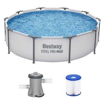 Bestway Steel Pro MAX 10' x 30" Above Ground Pool, Round Metal Frame Outdoor Swimming Pool Set with Filter Pump & Type I Cartridge, Gray | Target