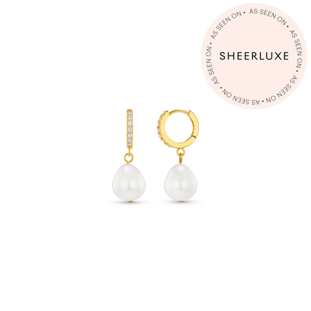Pearl Drop Pavé Huggie Hoop Earrings - Gold | Orelia