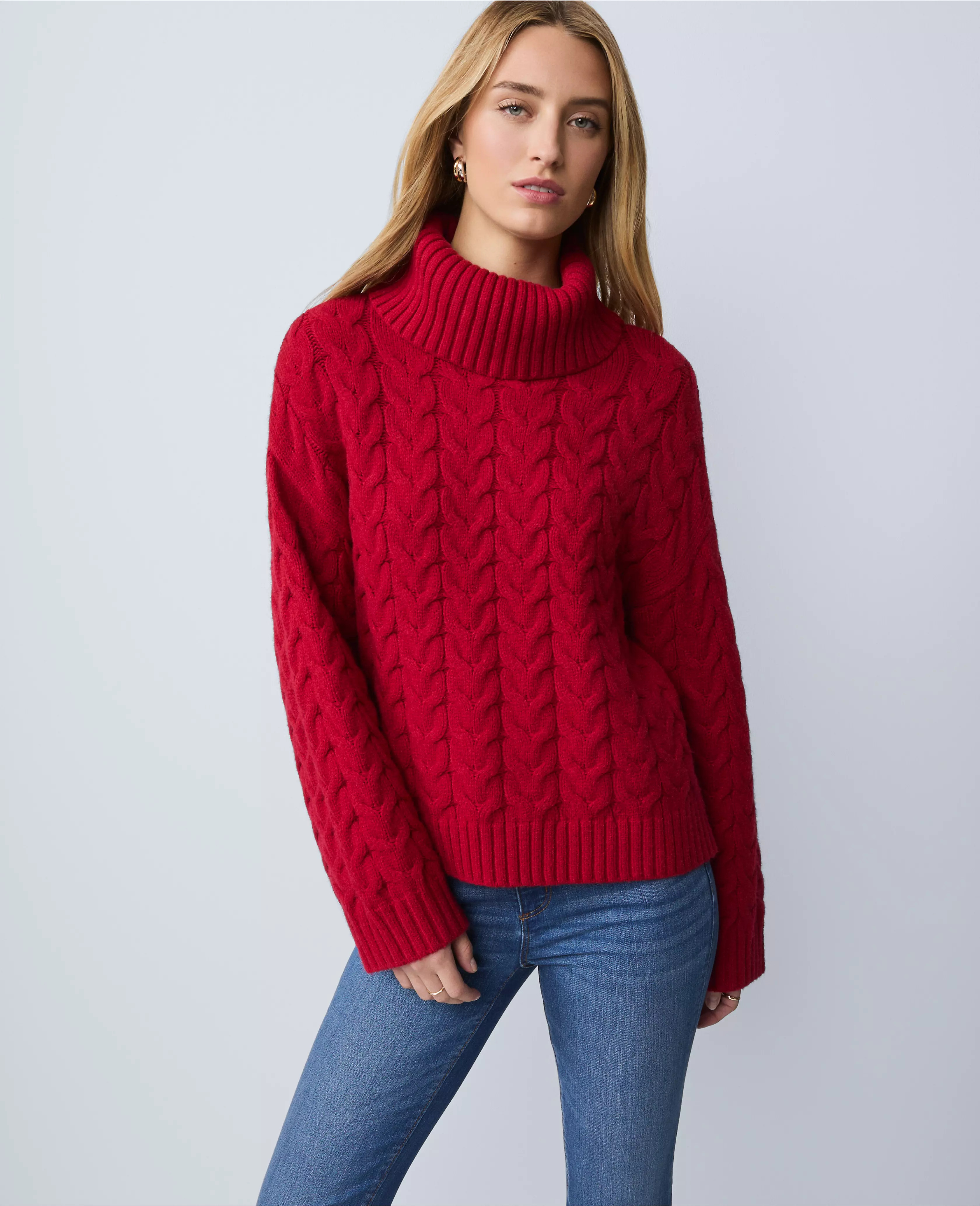 Weekend Collection Cable Turtleneck Sweater | Ann Taylor