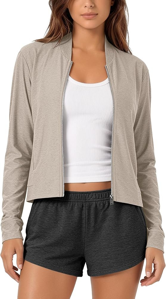 ODODOS Women's Performance Full Zip Track Jacket, Ultra Soft odSTRATUM Tech, UPF 50+ Stand Collar... | Amazon (US)