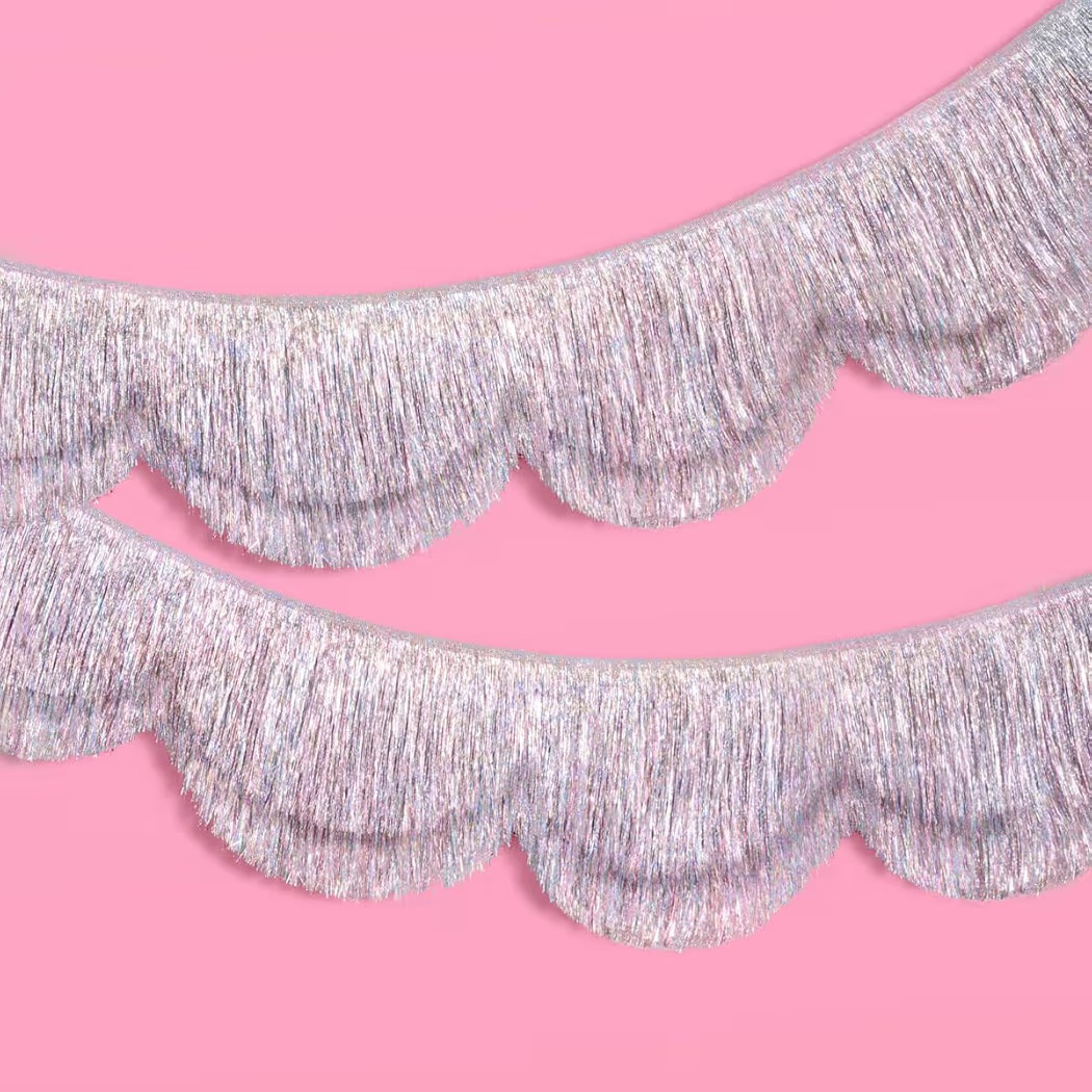 xo, Fetti Silver Iridescent Scalloped Fringe Banner - 6 Ft. | Bachelorette Party Decorations, Bir... | Amazon (US)