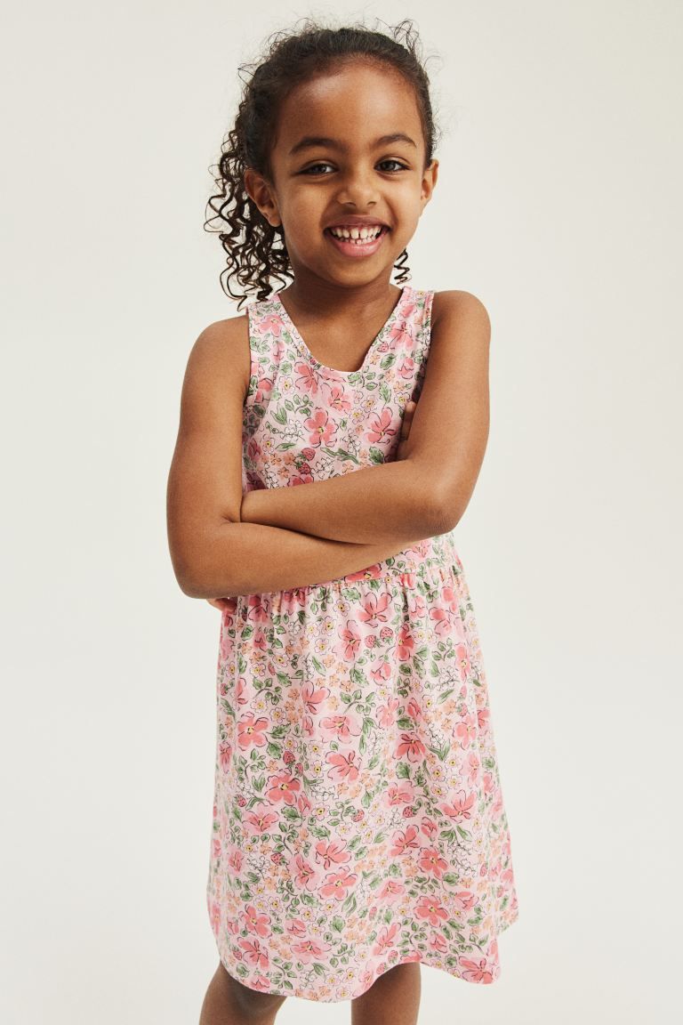 Patterned Cotton Dress - Round Neck - Sleeveless - Pink/floral - Kids | H&M US | H&M (US + CA)