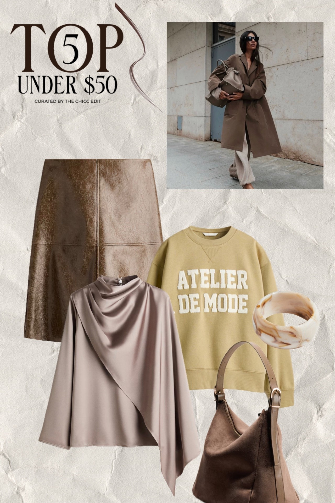 Today’s top five under $50 🤎

#skirt #sweatshirt #blouse #bag #bracelet 

#LTKFindsUnder50 #LTKootd #LTKWorkwear