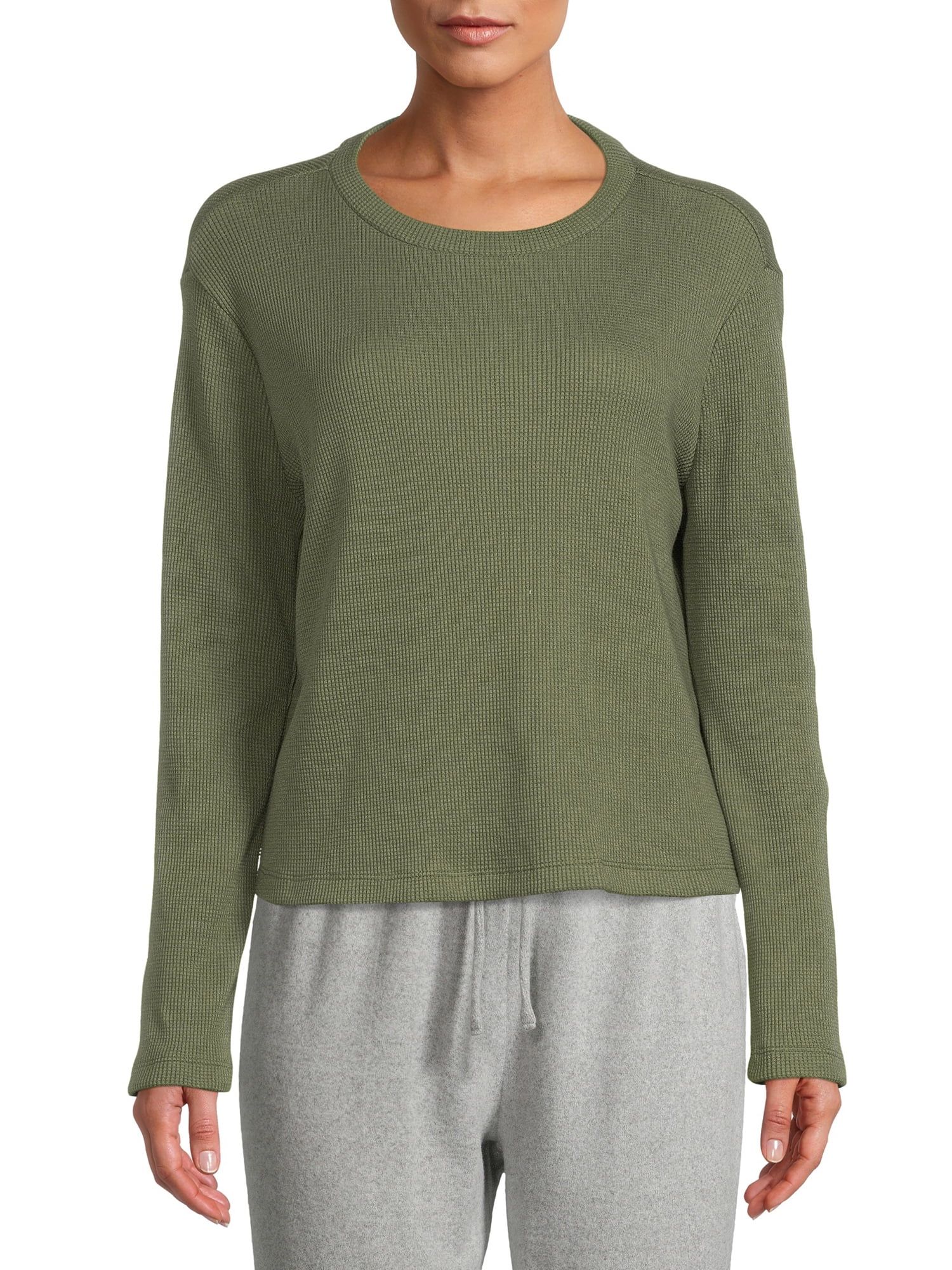 Time and Tru Women's Cropped Waffle Top with Long Sleeves | Walmart (US)