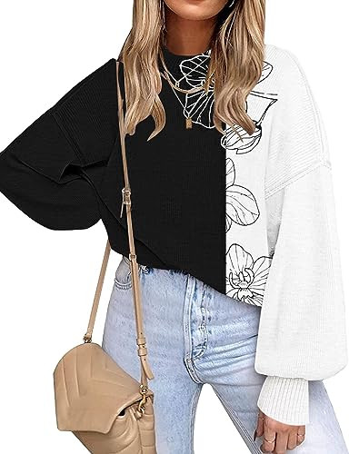 ETCYY Womens Sweaters Fall 2025 Batwing Long Sleeve Side Slit Knit Tops Crew Neck Striped Oversiz... | Amazon (US)