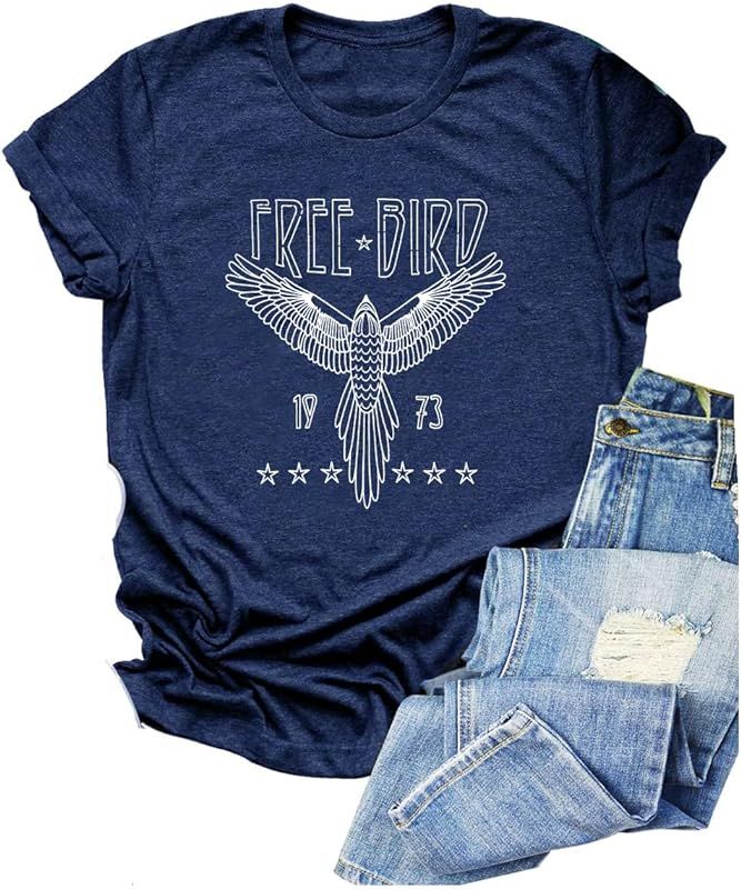 Vintage Rock Band T-Shirt Woman Retro Bird Shirt Eagle Graphic Tees Retro Music Shirt Casual Shor... | Amazon (US)