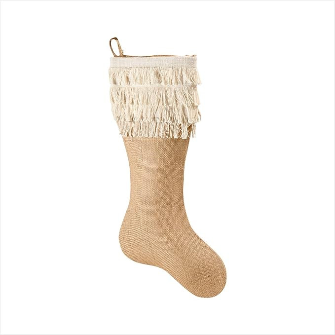 SARO LIFESTYLE Tiered Fringe Design Jute Christmas Stocking, 13" x 19", Natural | Amazon (US)