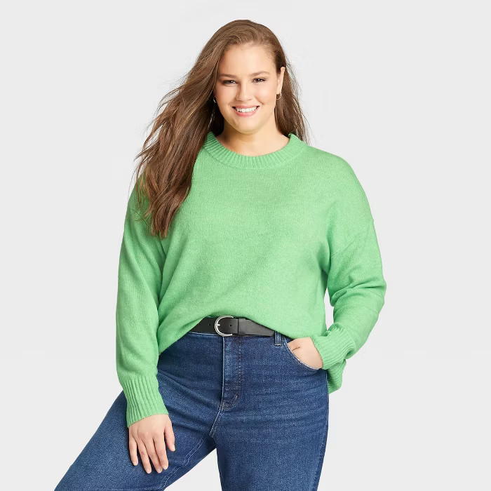 Women's Plus Size Crewneck Pullover Sweater - Ava & Viv™ Green 2X | Target