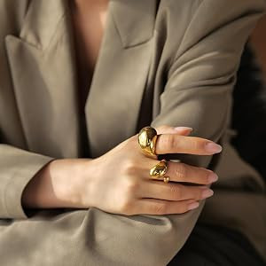 SLOONG Waterdrop Ring 18K Gold Plated Chunky Statement Rings Dome Teardrop Ring Bombastic Oversiz... | Amazon (US)