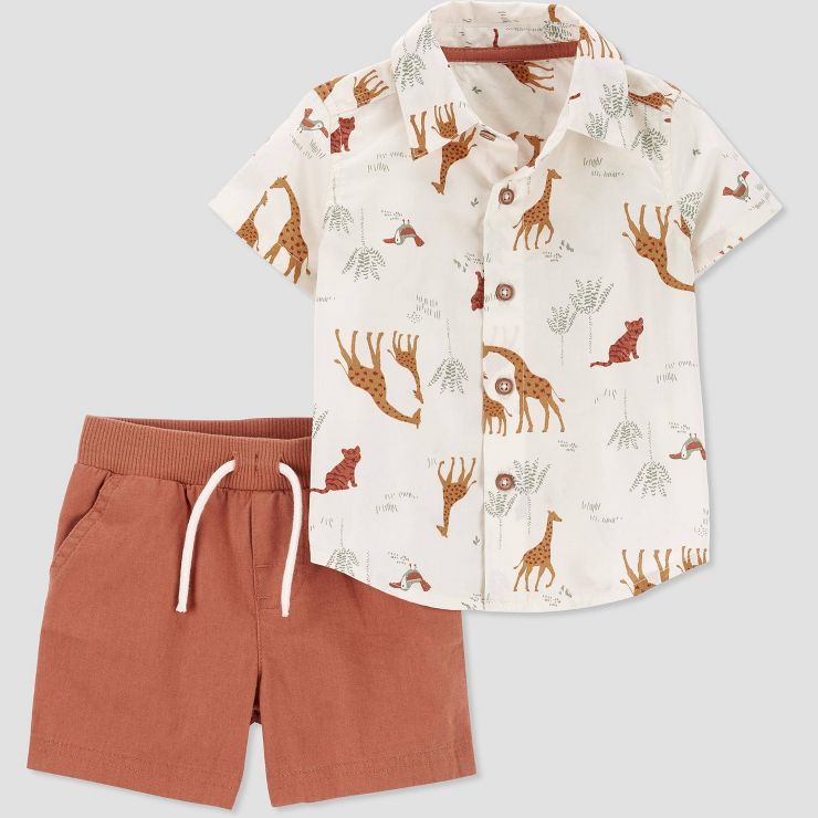 Carter's Just One You®️ Baby Boys' 2pc Safari Clay Top and Bottom Set - Dark Red/Ivory | Target