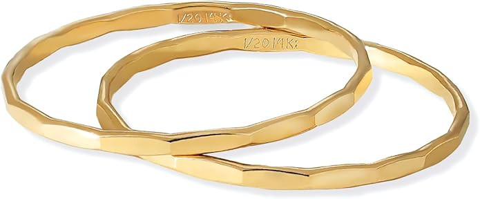 Simple Stacking Pinky Ring for Women, Very Thin Dainty, Hammered Textured Band, 14K Gold Filled o... | Amazon (US)