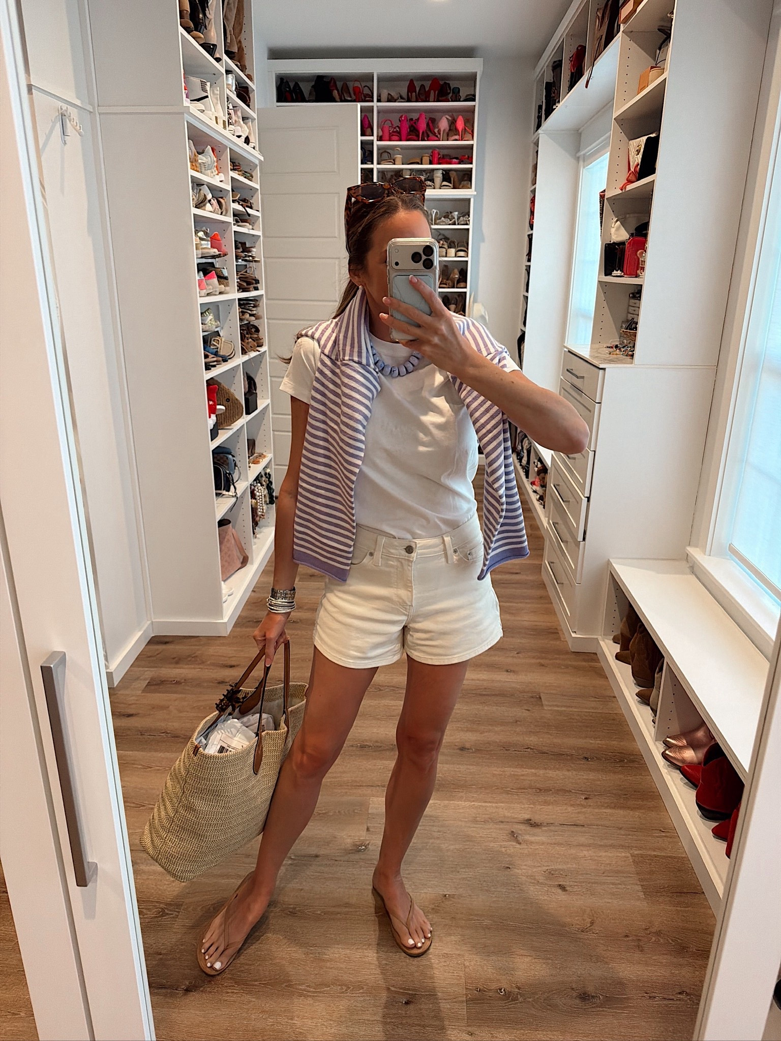 Spring outfit! In an xs top, small cardigan, 26 shorts, sandals, necklace and accessories - fits tts.

#LTKgrwm #LTKootd #LTKSeasonal