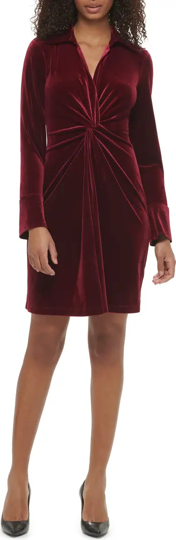 Velvet Knot Front Long Sleeve Shirtdress | Nordstrom Rack