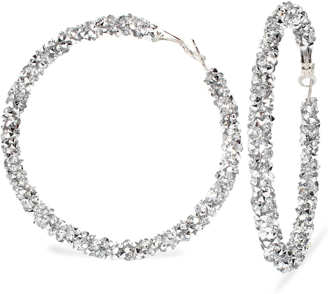 Glitter Hoop Earrings for Women Bohemian Sparkle Resin Rhinestone Wrapped Big Hoop Dangle Earring... | Amazon (US)