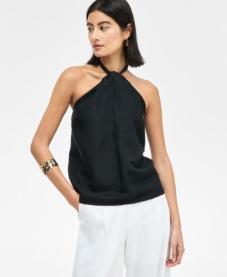 I.N.C. International Concepts Women's Linen-Blend Braided Halter Top, Exclusively at Macy's - Mac... | Macy's