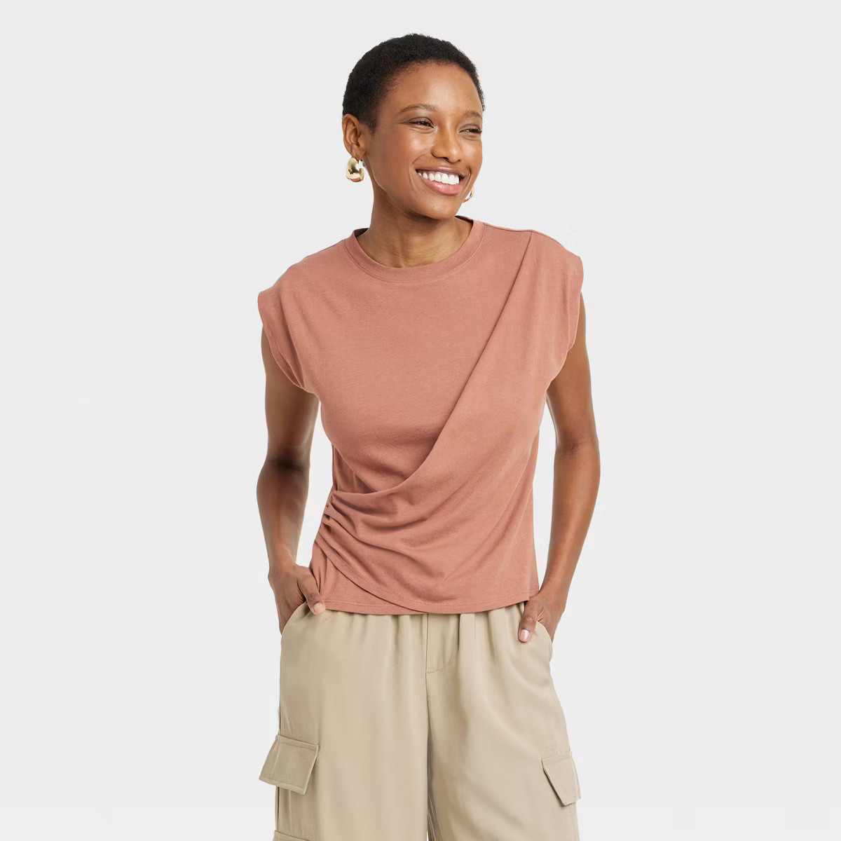 Women's Slim Fit Drape Wrap T-Shirt - A New Day™ | Target