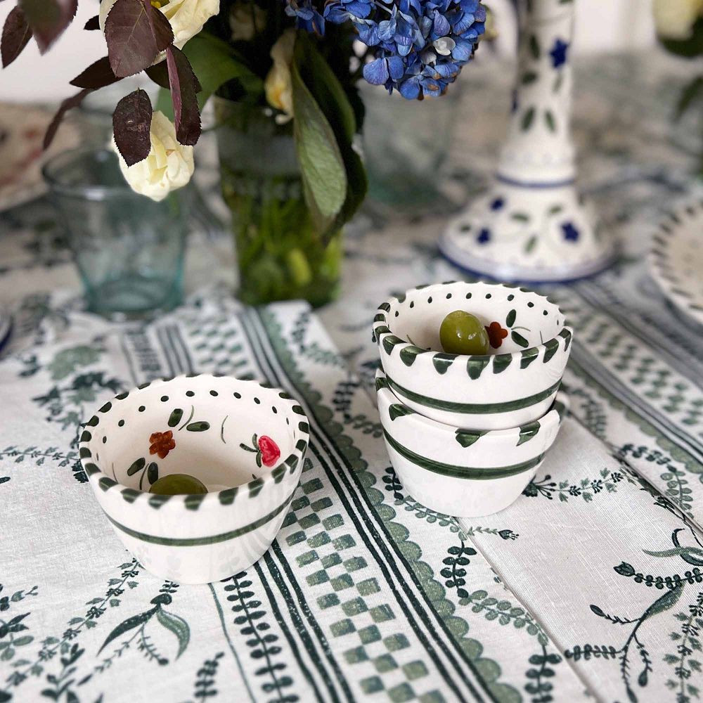 Hand-Painted Floral Ceramic Olive Bowls, Set of 4 | GreenRow