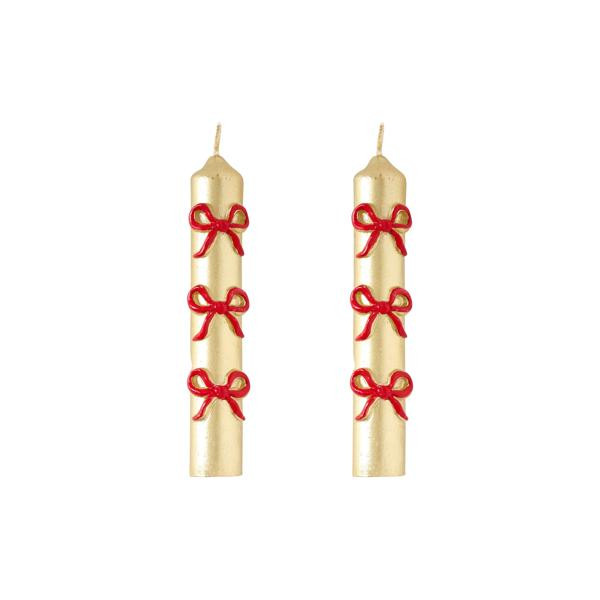 Christmas Bow Mini Taper Candle Set of 2 | Mud Pie