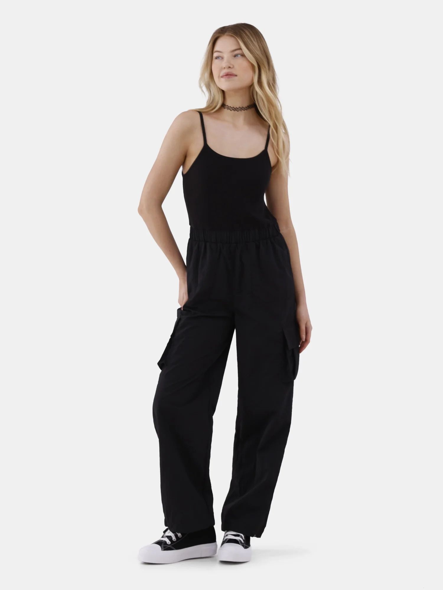 No Boundaries Mix Fabric Cargo Jumpsuit, Women’s | Walmart (US)