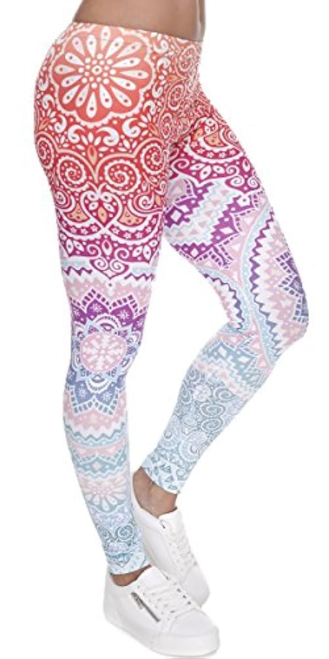 Ndoobiy Women's Printed Leggings Full-Length Regular Size Yoga Workout Leggings Pants Soft Capri L1 | Amazon (US)