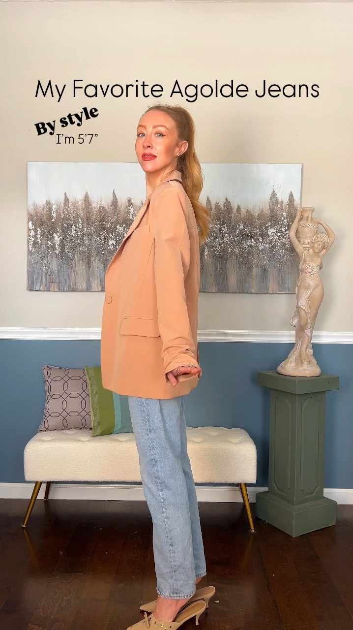 In denim I typically am between a 25 & a 26. 
I sized down in all 4 pairs. 

Pair 1- Dame High Rise. Wearing a 24. 
Pair 2-Kick Flares. Wearing 24 but they are skin tight! Could have done 25. 
Pair 3- 90sPinch Waist. Wearing 25. 
Pair 4- 90’s Mid rise. These run very large! I’m wearing a 24 & they fit loose but that’s how these are intended to fit. This pair has been my favorite pair of denim for years! Each of these are truly fantastic and I think worth the investment. 

The mules I’m wearing & striped sweater are Vici. Use code KATESAVE30 for 30% off of those! 

#LTKMostLoved #LTKWatchNow #LTKStyleTip