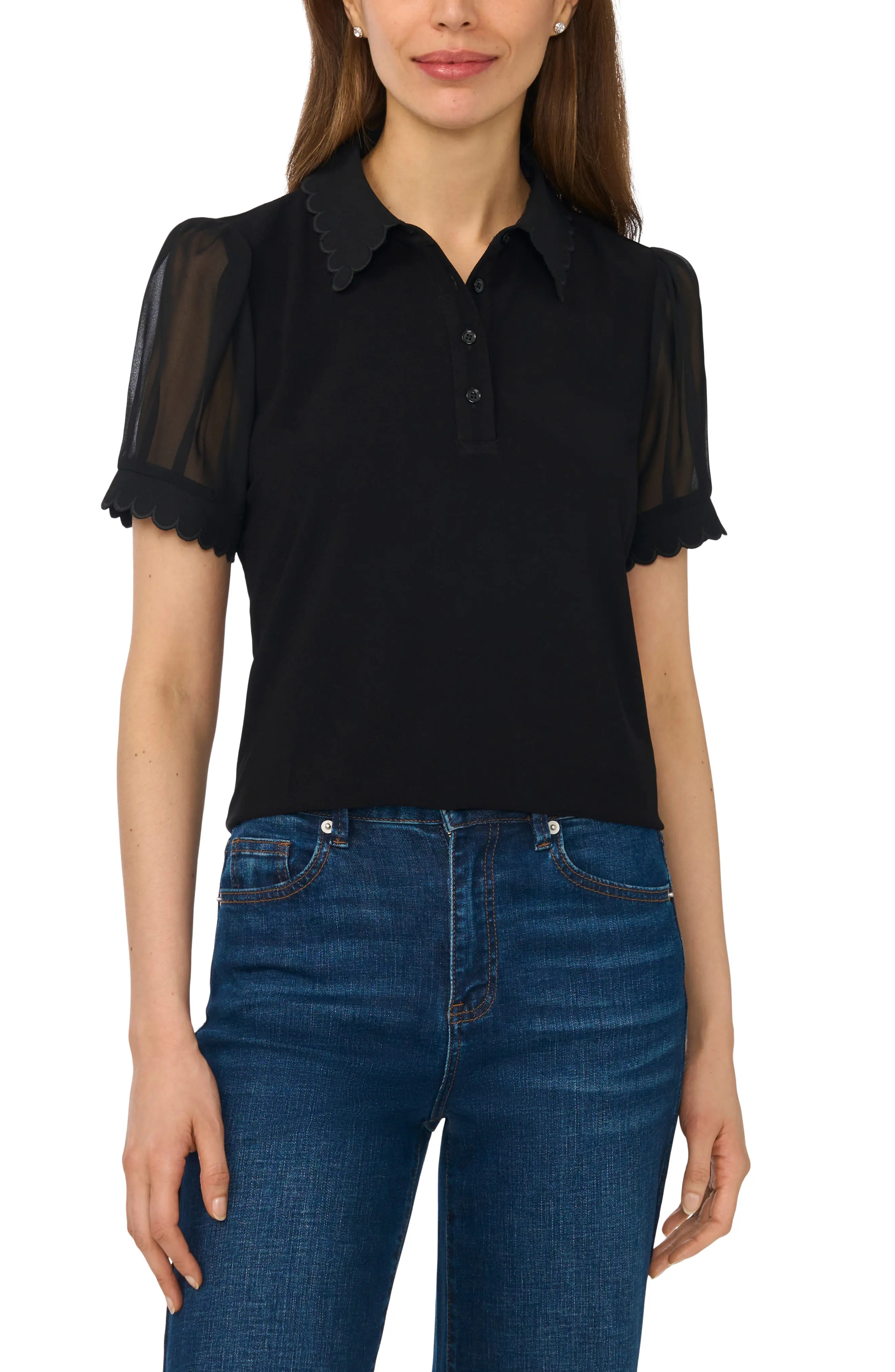 Scallop Trim Puff Sleeve Polo | Nordstrom