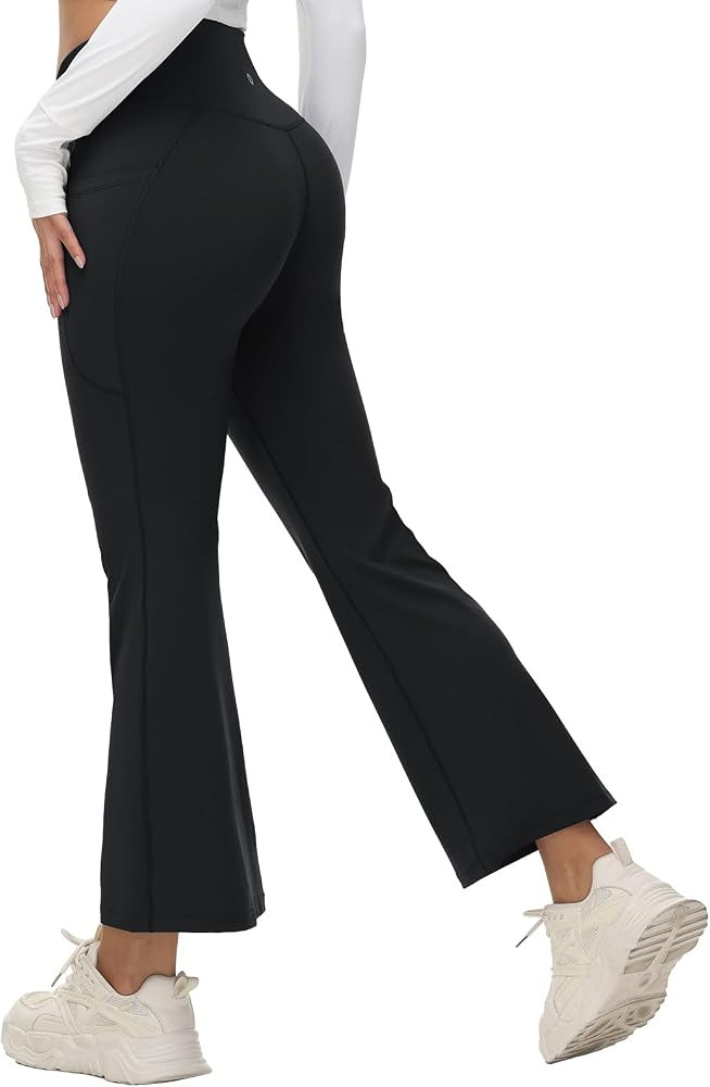 baleaf Women's Petite Flare Leggings Tummy Control Crossover High Waisted Yoga Pants with Pockets... | Amazon (US)