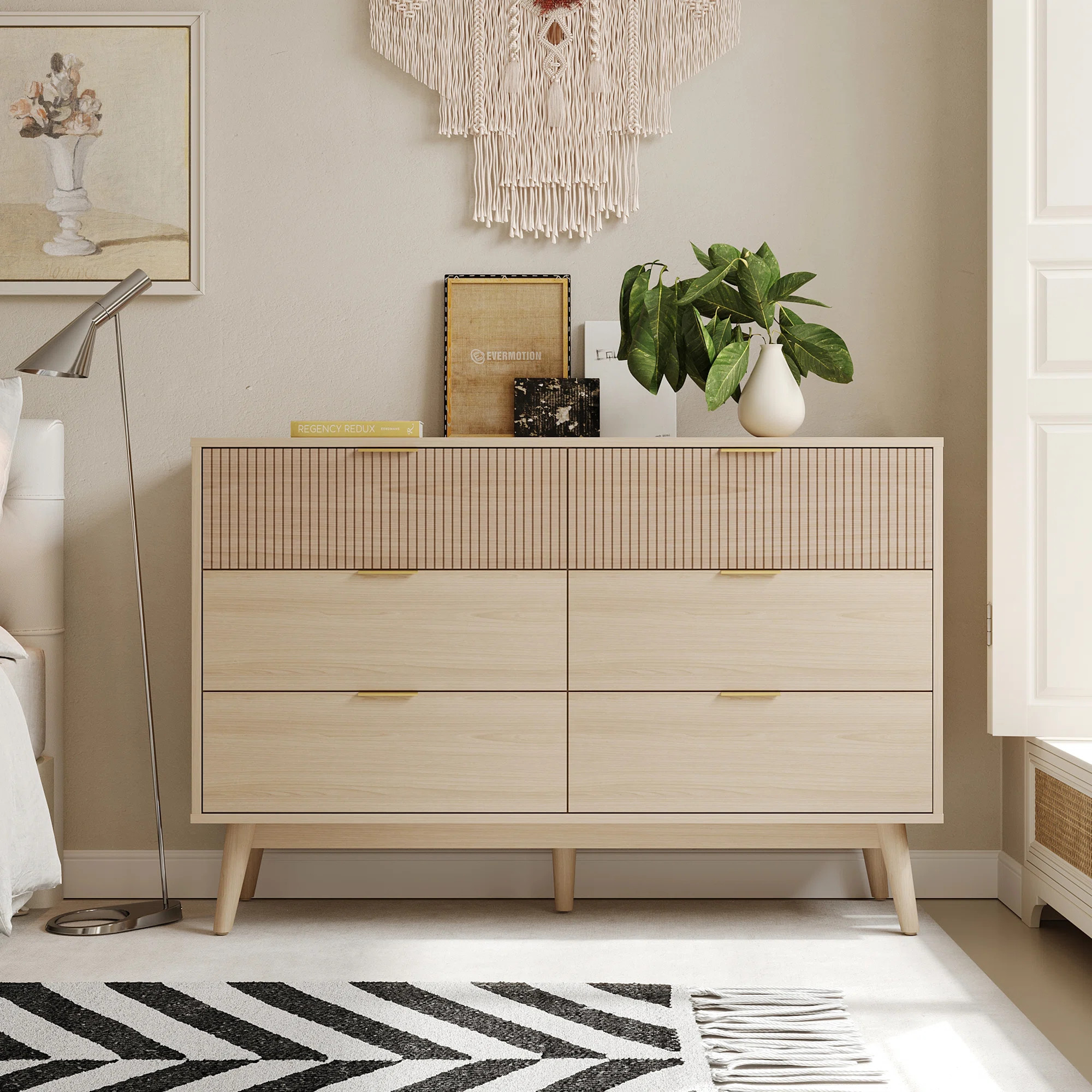 Natural Wood 6-Drawer Dresser - Striped Surface | Wayfair North America