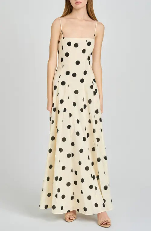 WAYF Carolina Polka Dot Cotton Godet Maxi Dress in Ivory Polka Dot at Nordstrom, Size Small | Nordstrom