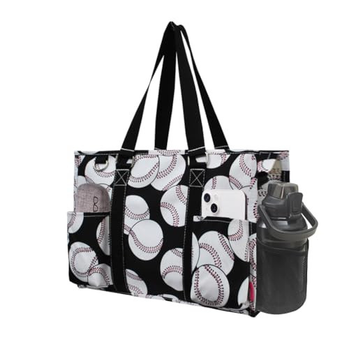 NGIL Utility Water Resistant Tote Bag, Top Zipper Closure, Perfect Gifts for Working Women, Nurses, Gym bag (Baseball- Black) | Amazon (US)