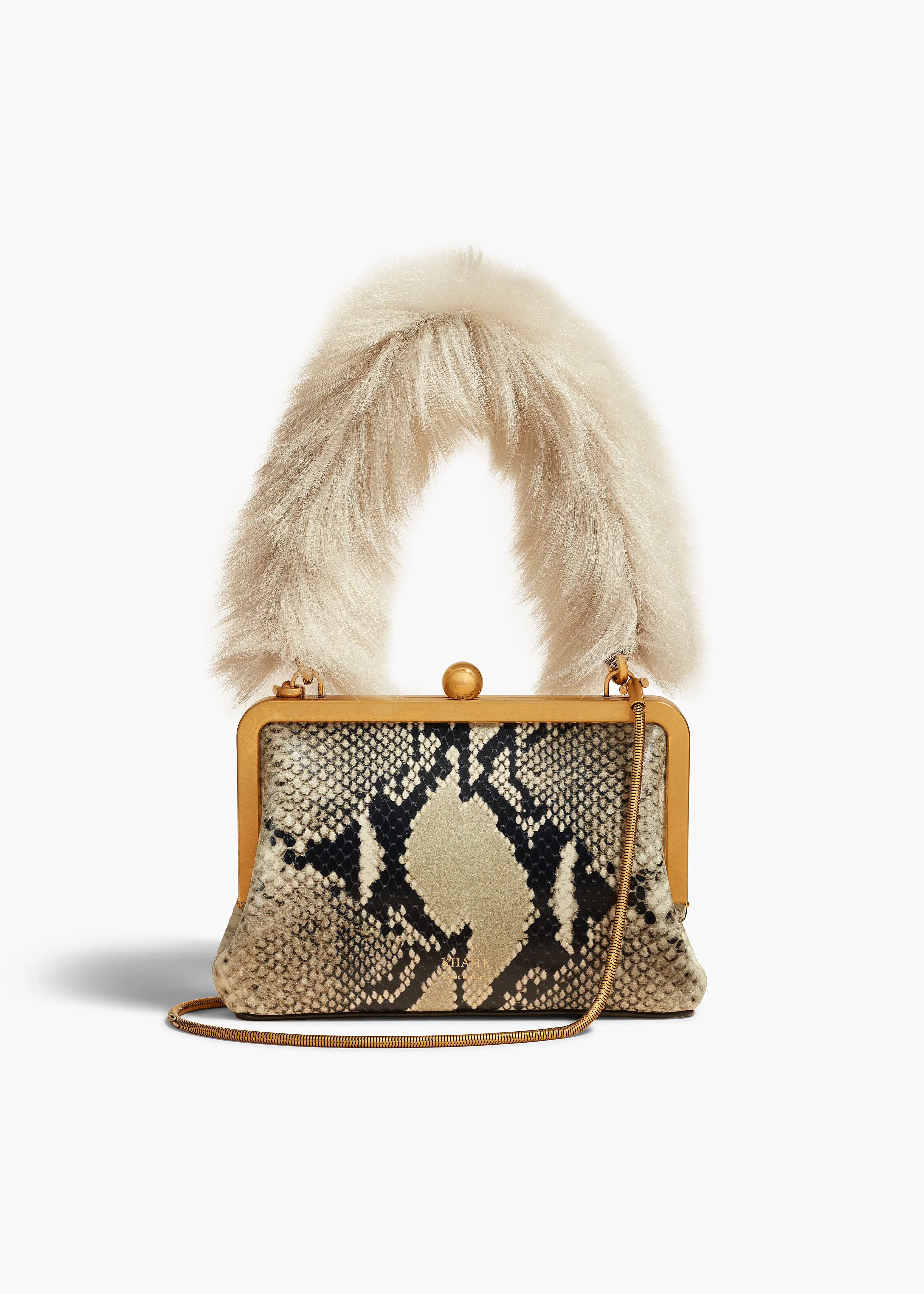 Small Lilith Evening Bag in Natural Python-Embossed Leather with Shear | Khaite